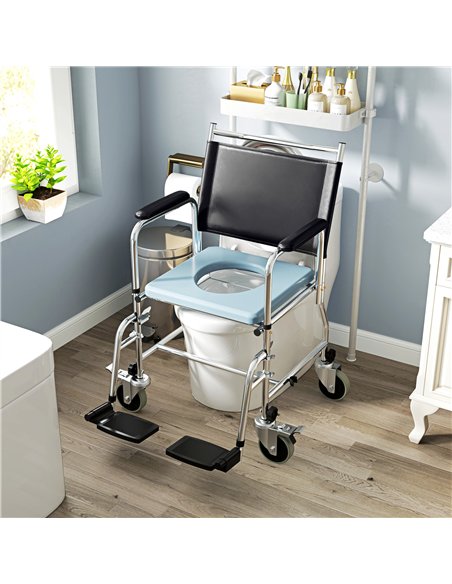 HOMCOM Rolling Shower Chair with Wheels, Bedside Commode Wheelchair with Padded Seat, Backrest, for Seniors, Adults, Injured or  - pic 127639 | FastDaddyshop