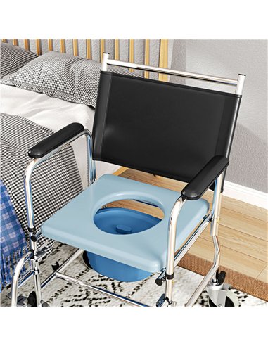 HOMCOM Rolling Shower Chair with Wheels, Bedside Commode Wheelchair with Padded Seat, Backrest, for Seniors, Adults, Injured or 