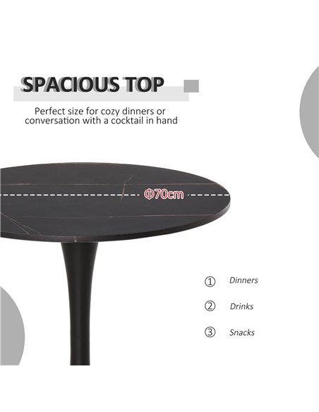 HOMCOM Modern Round Dining Table Leisure Coffee Bistro Table with Metal Base for Kitchen & Dining Room Black - pic 127645 | FastDaddyshop