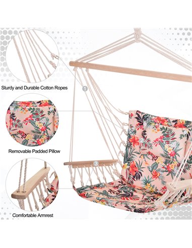 Outsunny Garden Outdoor Hanging Hammock Chair Thick Rope Frame Wooden Arms Safe Wide Seat Garden Outdoor Spot Stylish Multicolou