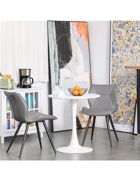 HOMCOM Modern Round Dining Table Leisure Coffee Bistro Table with Metal Base for Kitchen & Dining Room White - pic 127651 | FastDaddyshop