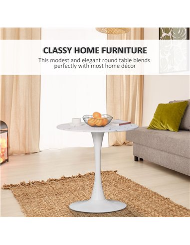 HOMCOM Modern Round Dining Table Leisure Coffee Bistro Table with Metal Base for Kitchen & Dining Room White