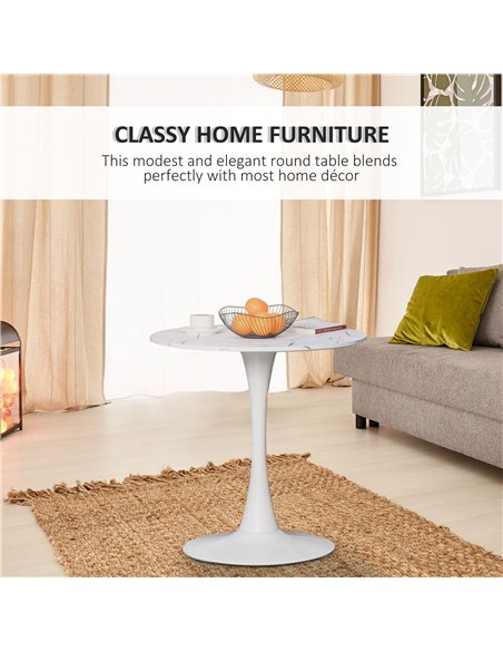 HOMCOM Modern Round Dining Table Leisure Coffee Bistro Table with Metal Base for Kitchen & Dining Room White - pic 127653 | FastDaddyshop