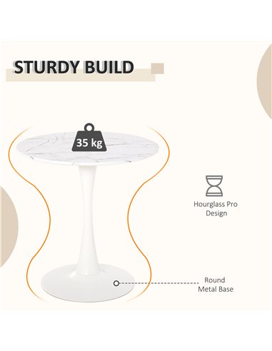 HOMCOM Modern Round Dining Table Leisure Coffee Bistro Table with Metal Base for Kitchen & Dining Room White