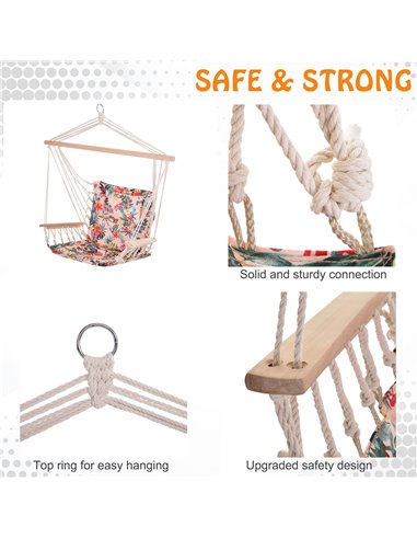 Outsunny Garden Outdoor Hanging Hammock Chair Thick Rope Frame Wooden Arms Safe Wide Seat Garden Outdoor Spot Stylish Multicolou