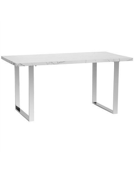 HOMCOM Modern Dining Room Table Rectangular Kitchen Table for 6-8 People with Marble Effect Tabletop Steel Legs 160 cm White - pic 127668 | FastDaddyshop