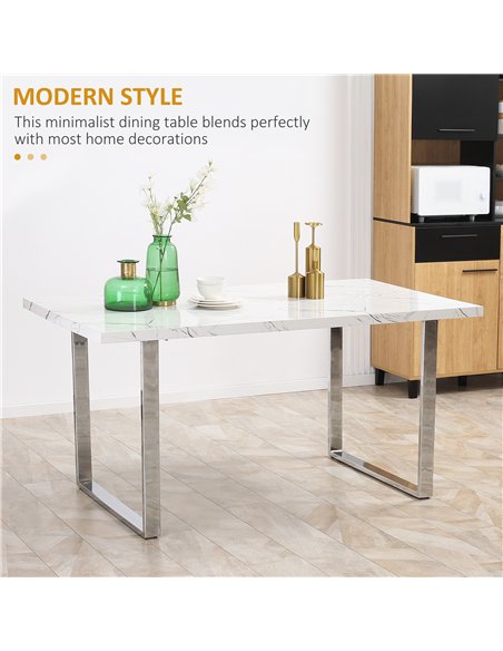 HOMCOM Modern Dining Room Table Rectangular Kitchen Table for 6-8 People with Marble Effect Tabletop Steel Legs 160 cm White - pic 127671 | FastDaddyshop