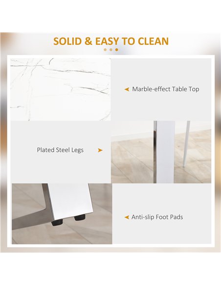 HOMCOM Modern Dining Room Table Rectangular Kitchen Table for 6-8 People with Marble Effect Tabletop Steel Legs 160 cm White - pic 127673 | FastDaddyshop