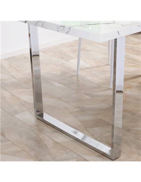 HOMCOM Modern Dining Room Table Rectangular Kitchen Table for 6-8 People with Marble Effect Tabletop Steel Legs 160 cm White - pic 127675 | FastDaddyshop