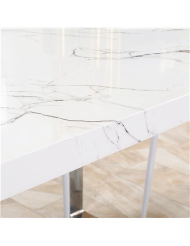 HOMCOM Modern Dining Room Table Rectangular Kitchen Table for 6-8 People with Marble Effect Tabletop Steel Legs 160 cm White