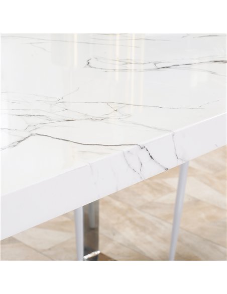 HOMCOM Modern Dining Room Table Rectangular Kitchen Table for 6-8 People with Marble Effect Tabletop Steel Legs 160 cm White - pic 127676 | FastDaddyshop