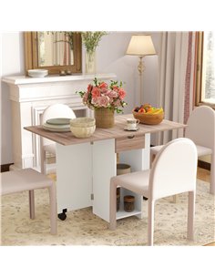 HOMCOM Folding Dining Table, Drop Leaf Table for Small Spaces, Foldable Table with Drawer and Storage Shelves for Kitchen, Dinin 2