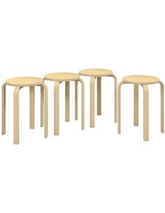 HOMCOM Stackable Stools Set of 4, Modern Stacking Chairs, Round Backless Stools for Kitchen, Dining Room, Office, Outdoors, Natu