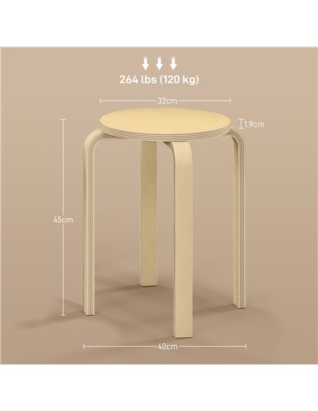 HOMCOM Stackable Stools Set of 4, Modern Stacking Chairs, Round Backless Stools for Kitchen, Dining Room, Office, Outdoors, Natu - pic 127697 | FastDaddyshop