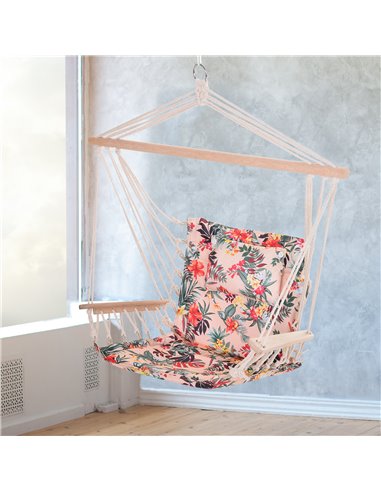 Outsunny Garden Outdoor Hanging Hammock Chair Thick Rope Frame Wooden Arms Safe Wide Seat Garden Outdoor Spot Stylish Multicolou