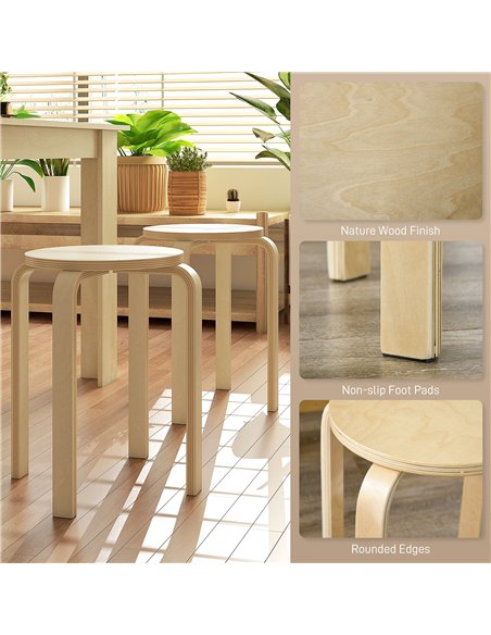 HOMCOM Stackable Stools Set of 4, Modern Stacking Chairs, Round Backless Stools for Kitchen, Dining Room, Office, Outdoors, Natu - pic 127700 | FastDaddyshop