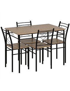 HOMCOM Modern Dining Table Set for 4, Space-Saving 5 Pieces Kitchen Table Set with Rectangle Table and Steel Frame, Oak