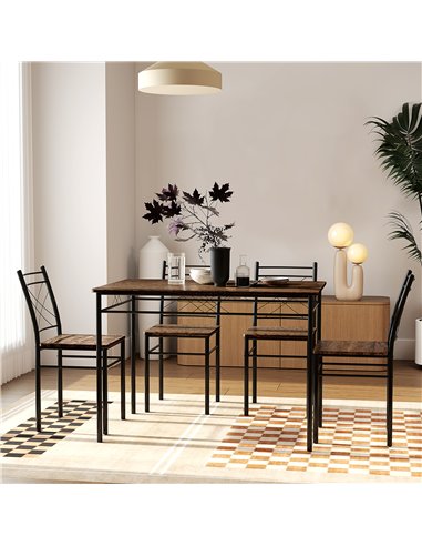 HOMCOM Modern Dining Table Set for 4, Space-Saving 5 Pieces Kitchen Table Set with Rectangle Table and Steel Frame, Oak