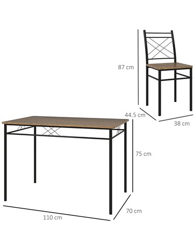 HOMCOM Modern Dining Table Set for 4, Space-Saving 5 Pieces Kitchen Table Set with Rectangle Table and Steel Frame, Oak