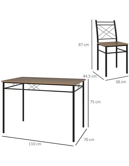 HOMCOM Modern Dining Table Set for 4, Space-Saving 5 Pieces Kitchen Table Set with Rectangle Table and Steel Frame, Oak - pic 127706 | FastDaddyshop