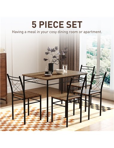 HOMCOM Modern Dining Table Set for 4, Space-Saving 5 Pieces Kitchen Table Set with Rectangle Table and Steel Frame, Oak