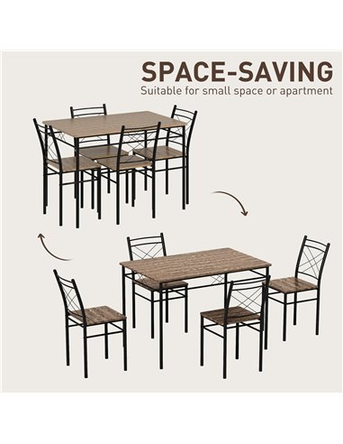 HOMCOM Modern Dining Table Set for 4, Space-Saving 5 Pieces Kitchen Table Set with Rectangle Table and Steel Frame, Oak