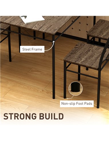 HOMCOM Modern Dining Table Set for 4, Space-Saving 5 Pieces Kitchen Table Set with Rectangle Table and Steel Frame, Oak