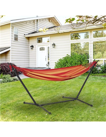 Outsunny 294 x 117cm Hammock with Stand Camping Hammock with Portable Carrying Bag, Adjustable Height, 120kg Load Capacity, Red  - pic 12771 | FastDaddyshop