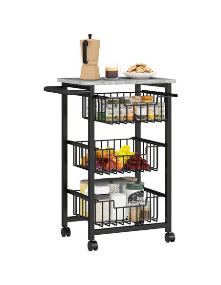 HOMCOM Three Basket Mobile Kitchen Island, with Brakes - Grey/Black - pic 127713 | FastDaddyshop