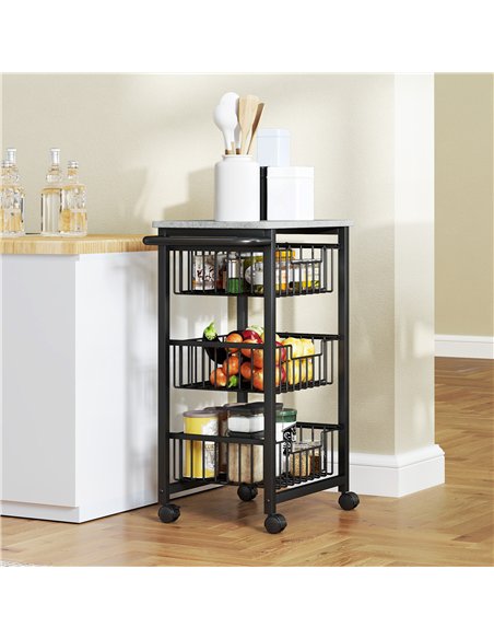 HOMCOM Three Basket Mobile Kitchen Island, with Brakes - Grey/Black - pic 127714 | FastDaddyshop