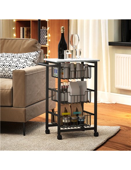 HOMCOM Three Basket Mobile Kitchen Island, with Brakes - Grey/Black - pic 127718 | FastDaddyshop