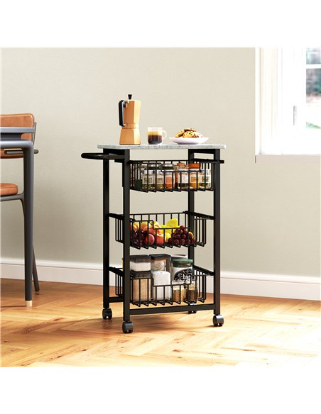 HOMCOM Three Basket Mobile Kitchen Island, with Brakes - Grey/Black - pic 127719 | FastDaddyshop