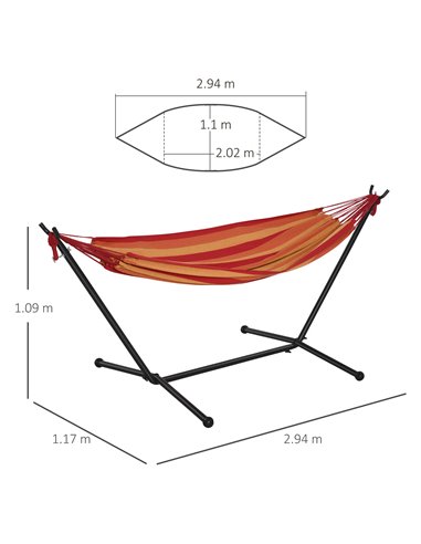 Outsunny 294 x 117cm Hammock with Stand Camping Hammock with Portable Carrying Bag, Adjustable Height, 120kg Load Capacity, Red 