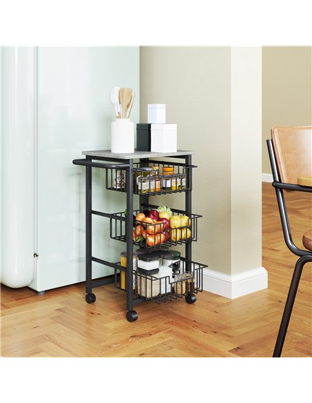HOMCOM Three Basket Mobile Kitchen Island, with Brakes - Grey/Black - pic 127720 | FastDaddyshop