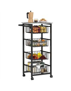 HOMCOM Four Basket Mobile Kitchen Island, with Brakes - Grey/Black
