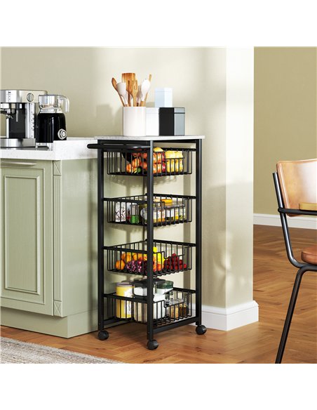 HOMCOM Four Basket Mobile Kitchen Island, with Brakes - Grey/Black - pic 127723 | FastDaddyshop