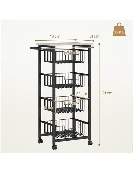 HOMCOM Four Basket Mobile Kitchen Island, with Brakes - Grey/Black - pic 127724 | FastDaddyshop