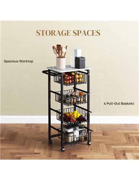 HOMCOM Four Basket Mobile Kitchen Island, with Brakes - Grey/Black - pic 127725 | FastDaddyshop