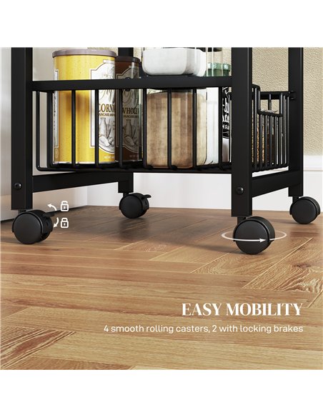 HOMCOM Four Basket Mobile Kitchen Island, with Brakes - Grey/Black - pic 127726 | FastDaddyshop