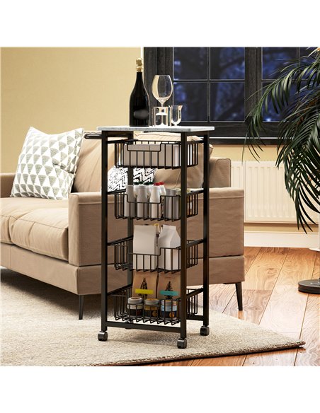 HOMCOM Four Basket Mobile Kitchen Island, with Brakes - Grey/Black - pic 127727 | FastDaddyshop