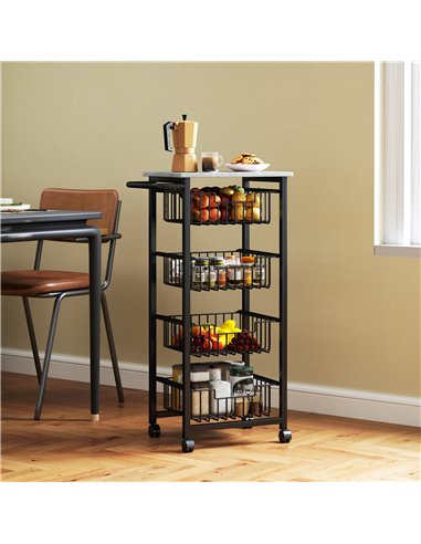 HOMCOM Four Basket Mobile Kitchen Island, with Brakes - Grey/Black