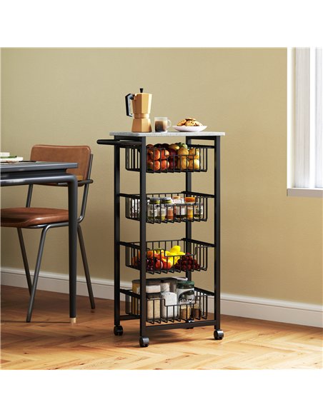 HOMCOM Four Basket Mobile Kitchen Island, with Brakes - Grey/Black - pic 127728 | FastDaddyshop