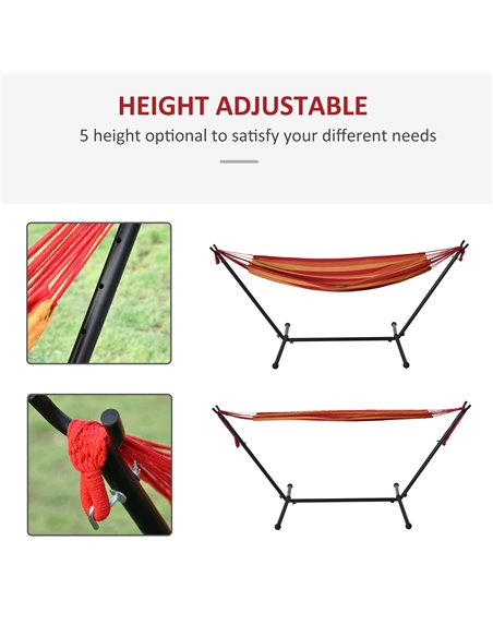 Outsunny 294 x 117cm Hammock with Stand Camping Hammock with Portable Carrying Bag, Adjustable Height, 120kg Load Capacity, Red  - pic 12773 | FastDaddyshop