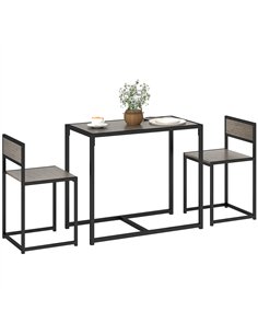 HOMCOM Dining Table and Chairs Set 2, Dining Room Sets, Rectangular Space Saving Table and 2 Chairs for Compact Kitchens, Steel 