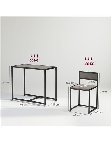 HOMCOM Dining Table and Chairs Set 2, Dining Room Sets, Rectangular Space Saving Table and 2 Chairs for Compact Kitchens, Steel 
