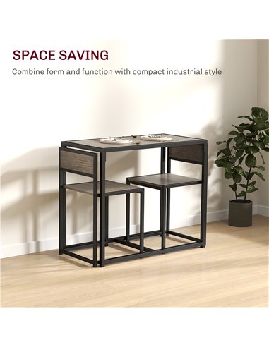 HOMCOM Dining Table and Chairs Set 2, Dining Room Sets, Rectangular Space Saving Table and 2 Chairs for Compact Kitchens, Steel 