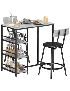 HOMCOM Three-Piece Kitchen Dining Set, with Shelves - Grey/Black
