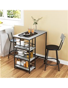 HOMCOM Three-Piece Kitchen Dining Set, with Shelves - Grey/Black 2