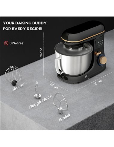 HOMCOM 1300W Kitchen Stand Mixer, with Accessories - Black