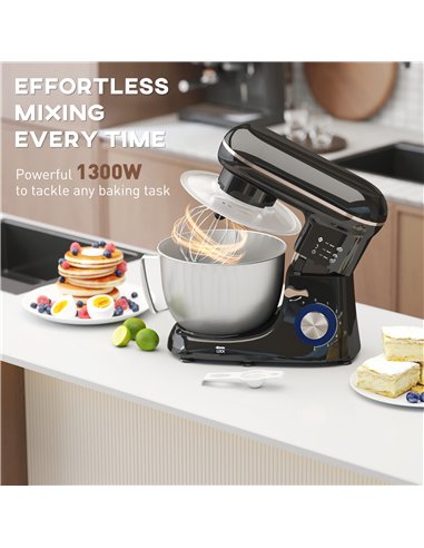 HOMCOM 1300W Kitchen Stand Mixer, with Accessories - Black